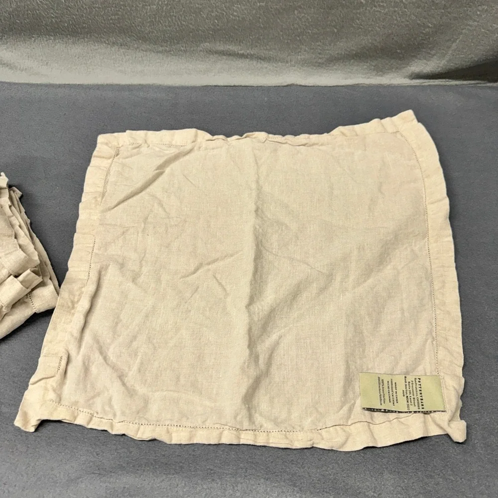 Pottery Barn Linen Napkins Set of‎ 4 Hemstitch Flax Tan Table Linens 20